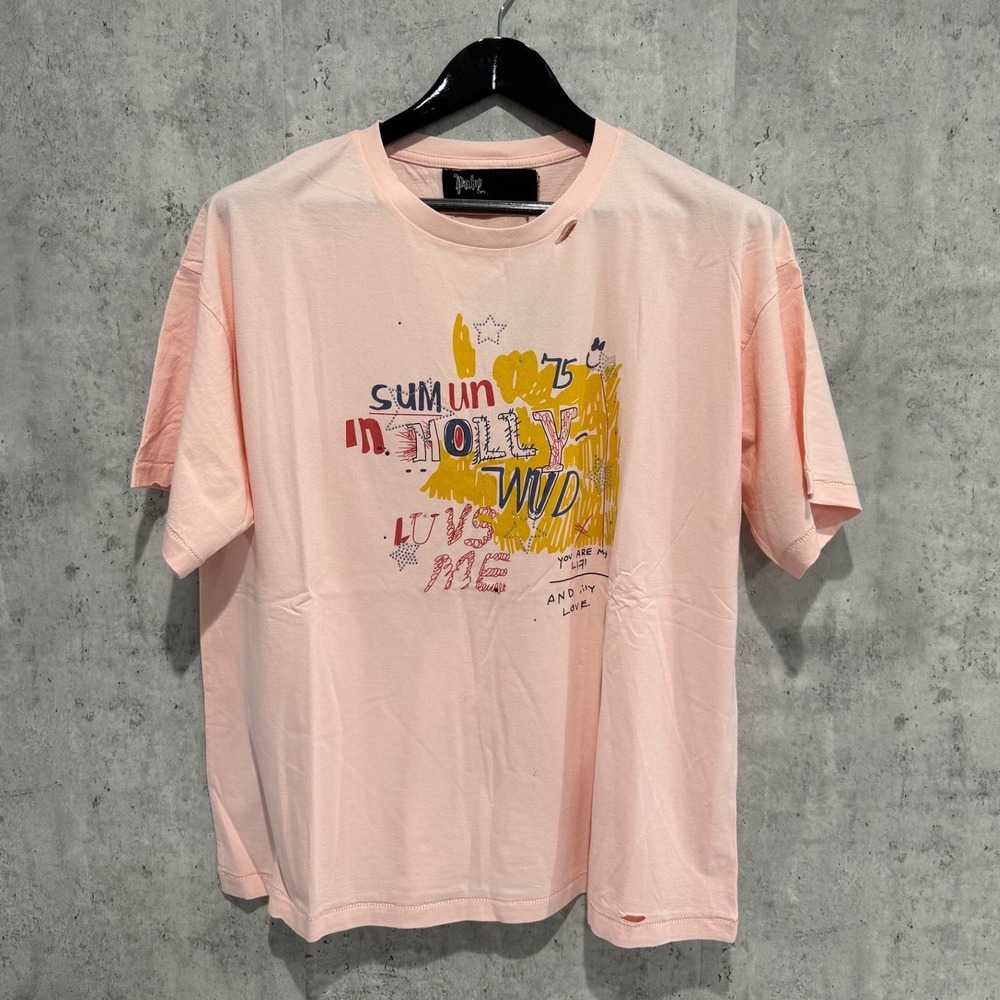 Paly Hollywood Luvs Me Graphic T-Shirt Pink Distressed Mens Size M Made in USA